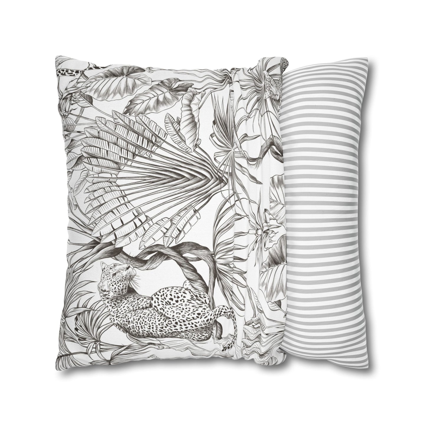 Tropical Leopard Pillowcase — Botanical Black & White Throw Pillow Cover