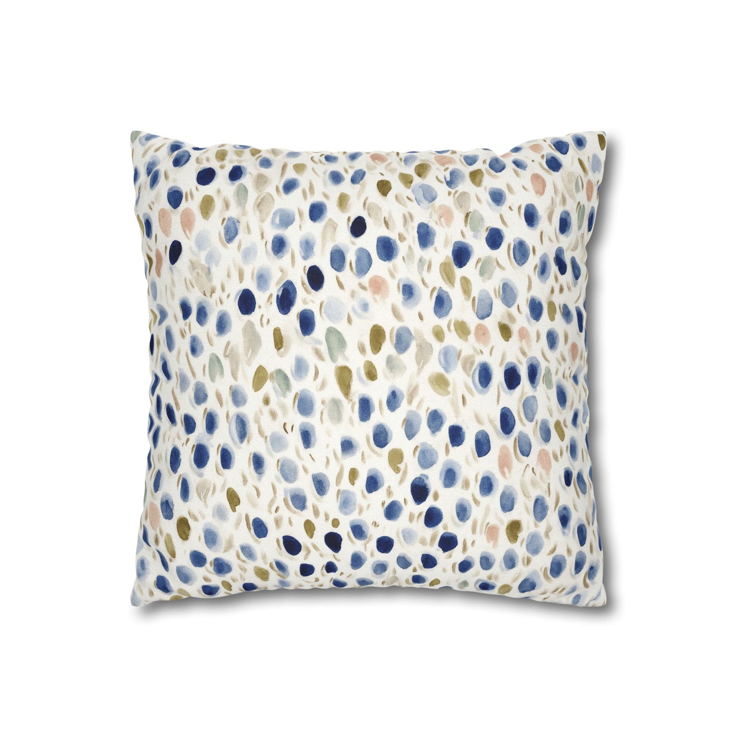 Watercolor Pebble Pattern Pillowcase — Blue & Neutral Square Throw Pillow Cover