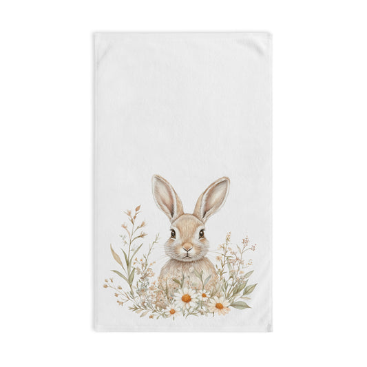 Watercolor Bunny with Daisies Hand Towel | Woodland Decor