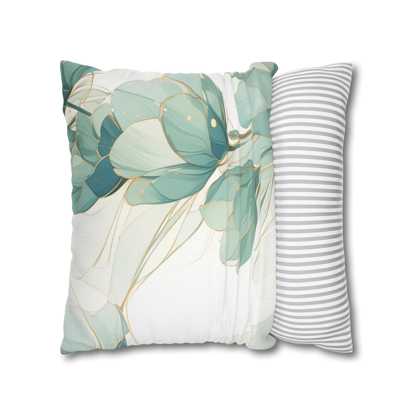Botanical Teal Floral Square Pillow Cover — Soft Spun Polyester Decorative Throw Pillowcase