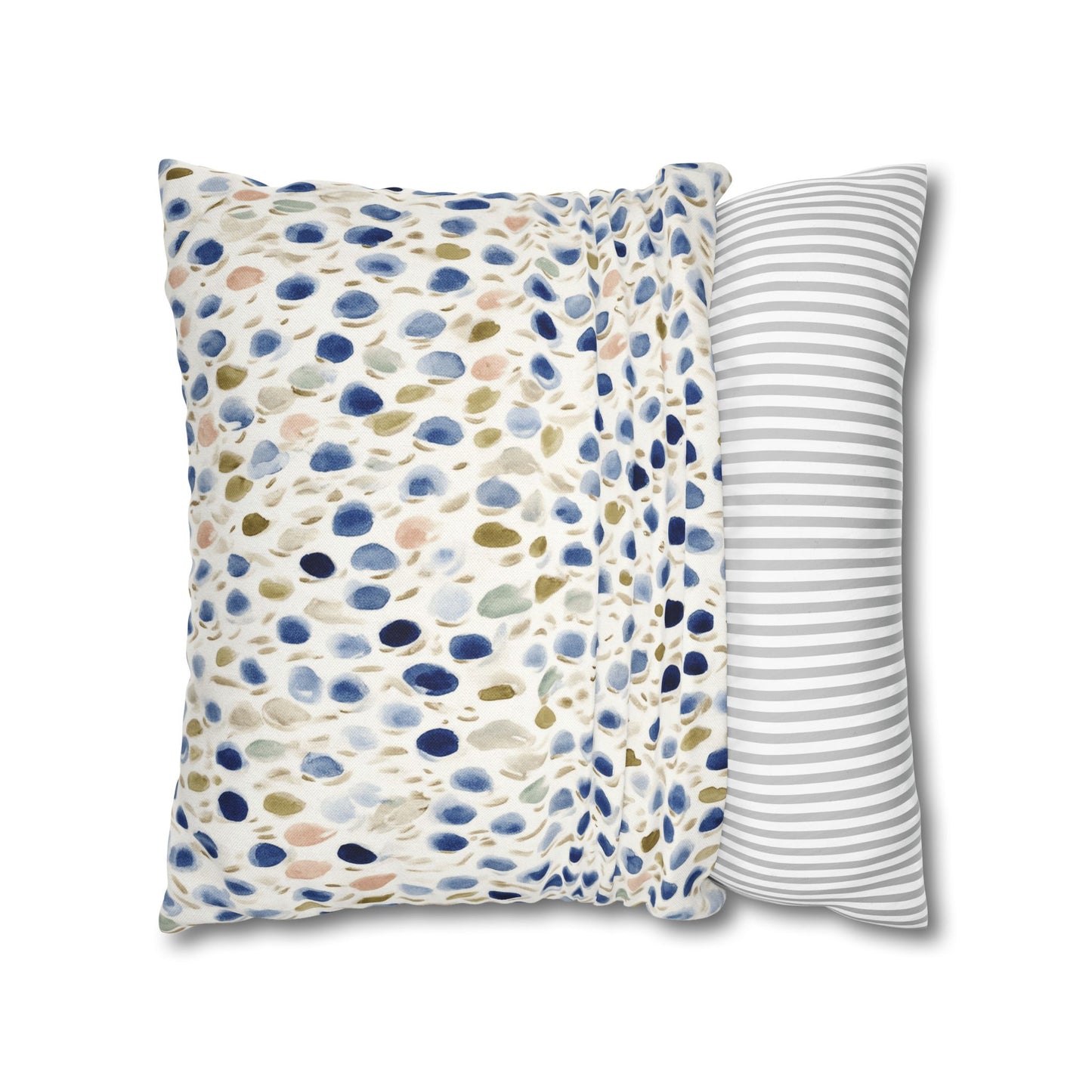 Watercolor Pebble Pattern Pillowcase — Blue & Neutral Square Throw Pillow Cover