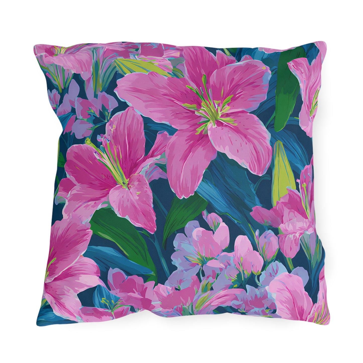 Floral Brushstroke Outdoor Pillow — Vibrant Orange & Pink Garden Accent