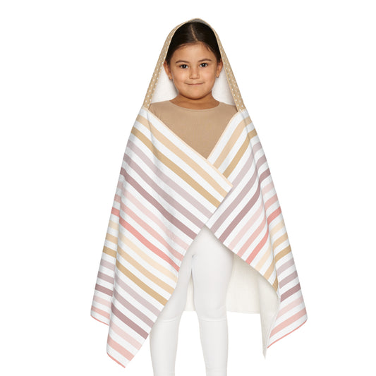 Youth Hooded Towel - Neutral Striped & Polka Dot Swim Cover-Up for Kids