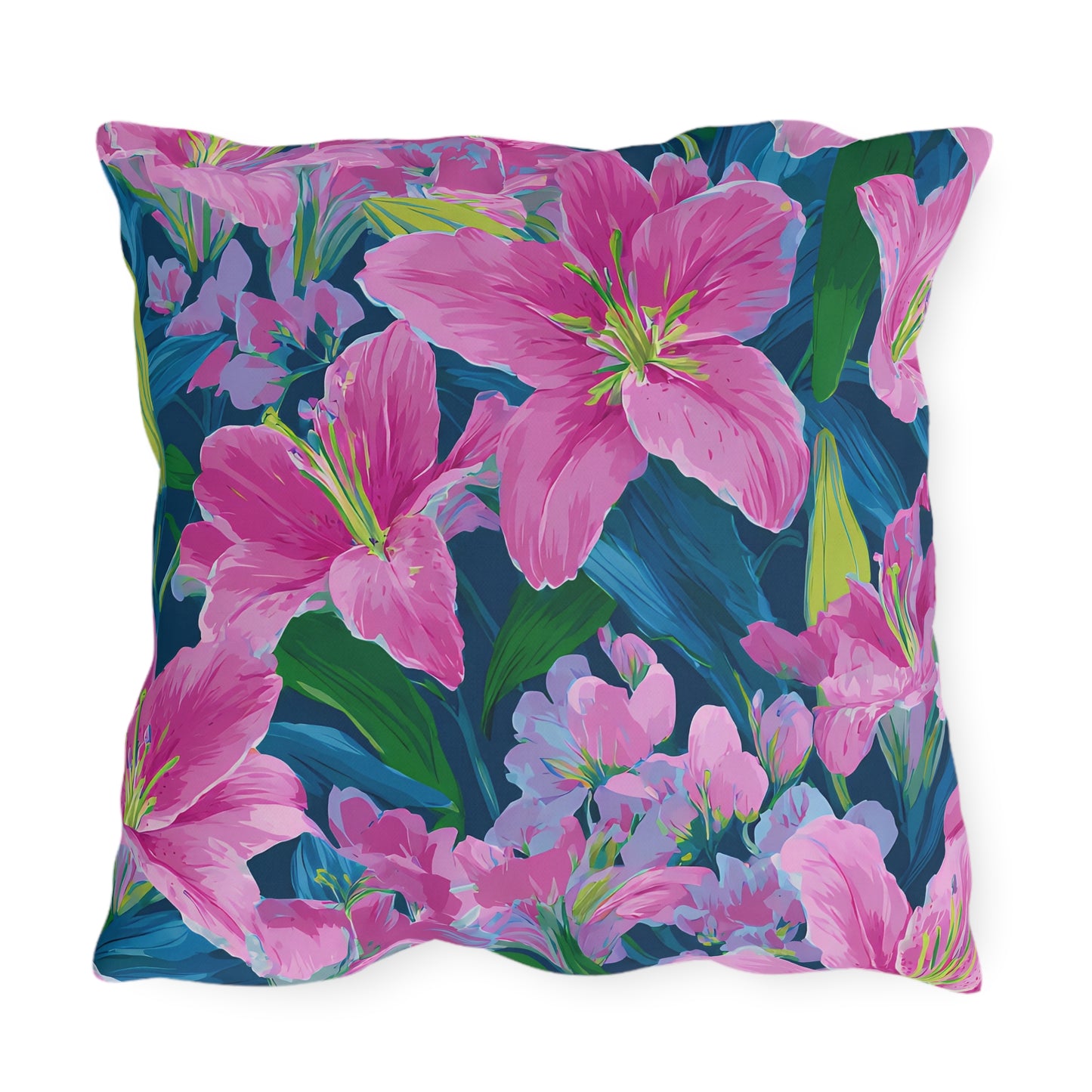 Floral Brushstroke Outdoor Pillow — Vibrant Orange & Pink Garden Accent