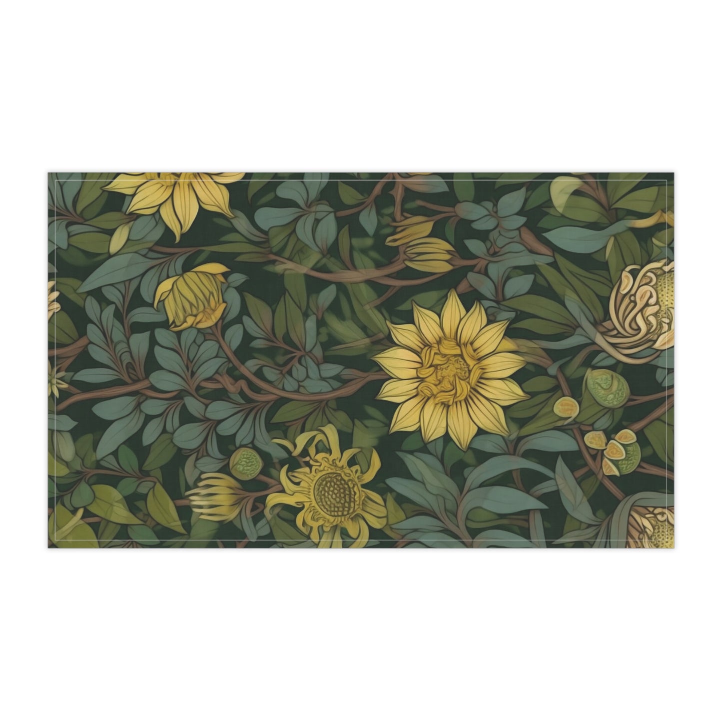 Yellow Floral Vine Tea Towel | Botanical Sunflower Kitchen Towel
