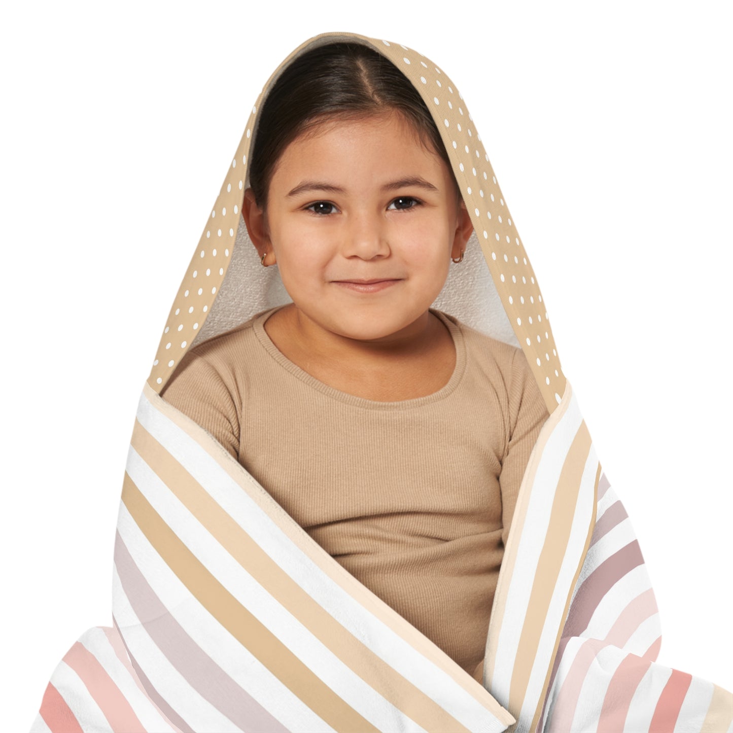 Youth Hooded Towel - Neutral Striped & Polka Dot Swim Cover-Up for Kids