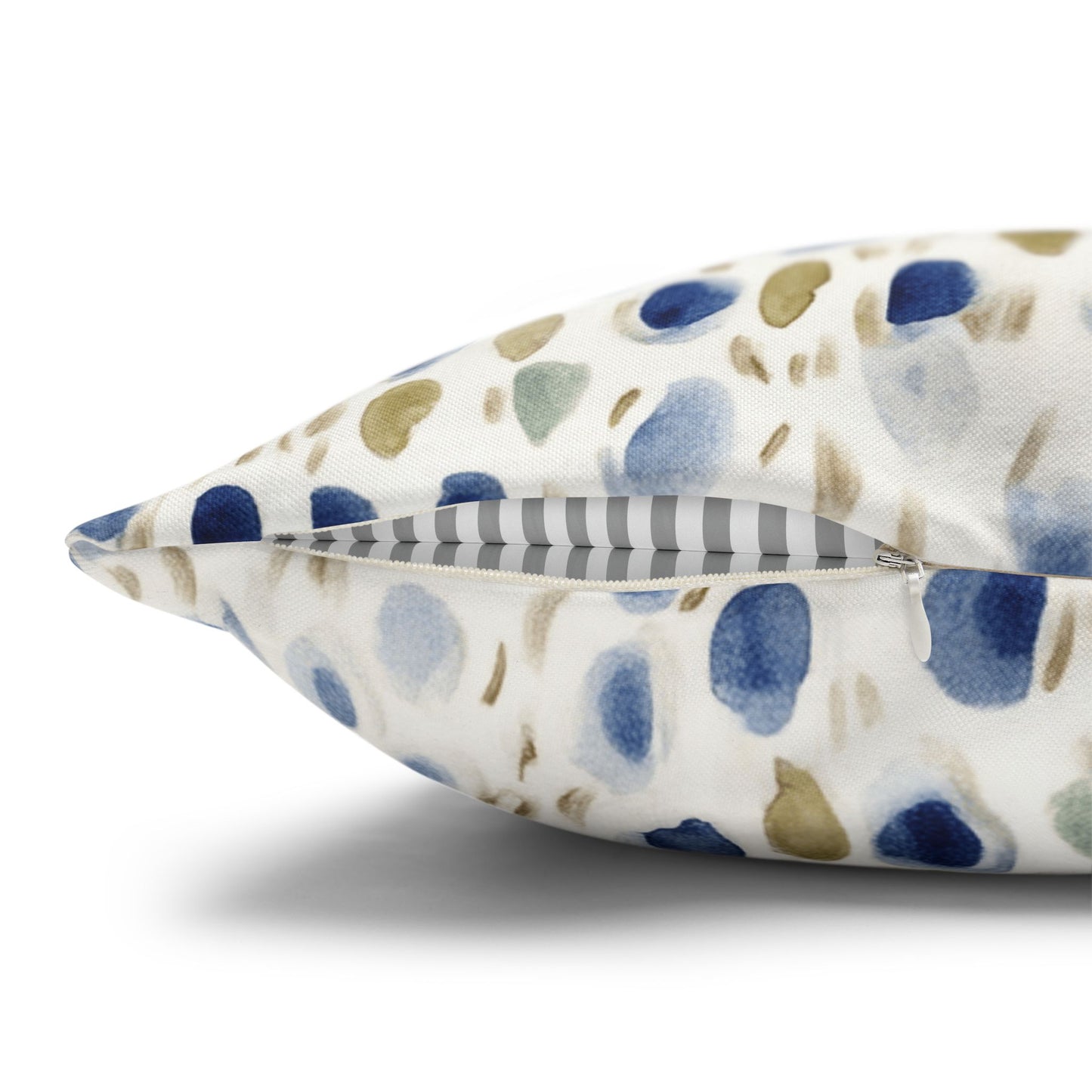Watercolor Pebble Pattern Pillowcase — Blue & Neutral Square Throw Pillow Cover