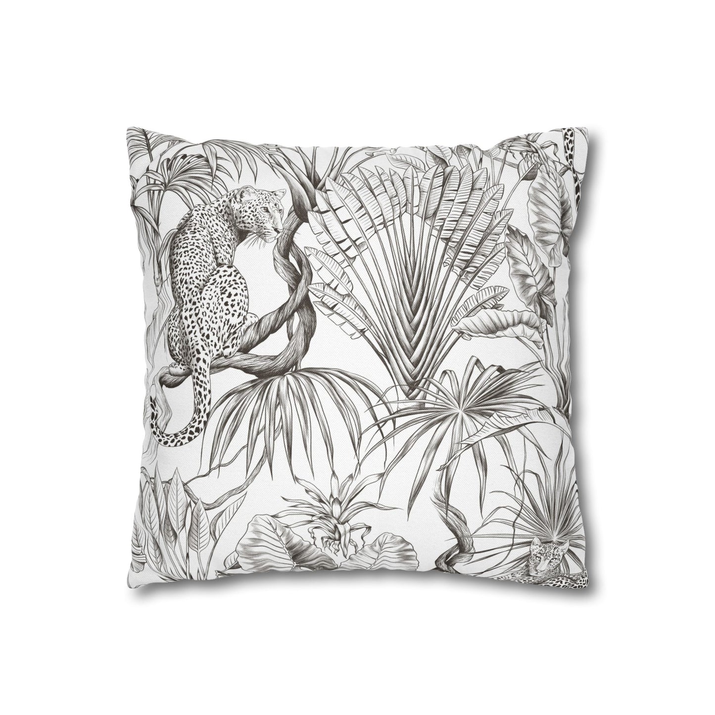 Tropical Leopard Pillowcase — Botanical Black & White Throw Pillow Cover