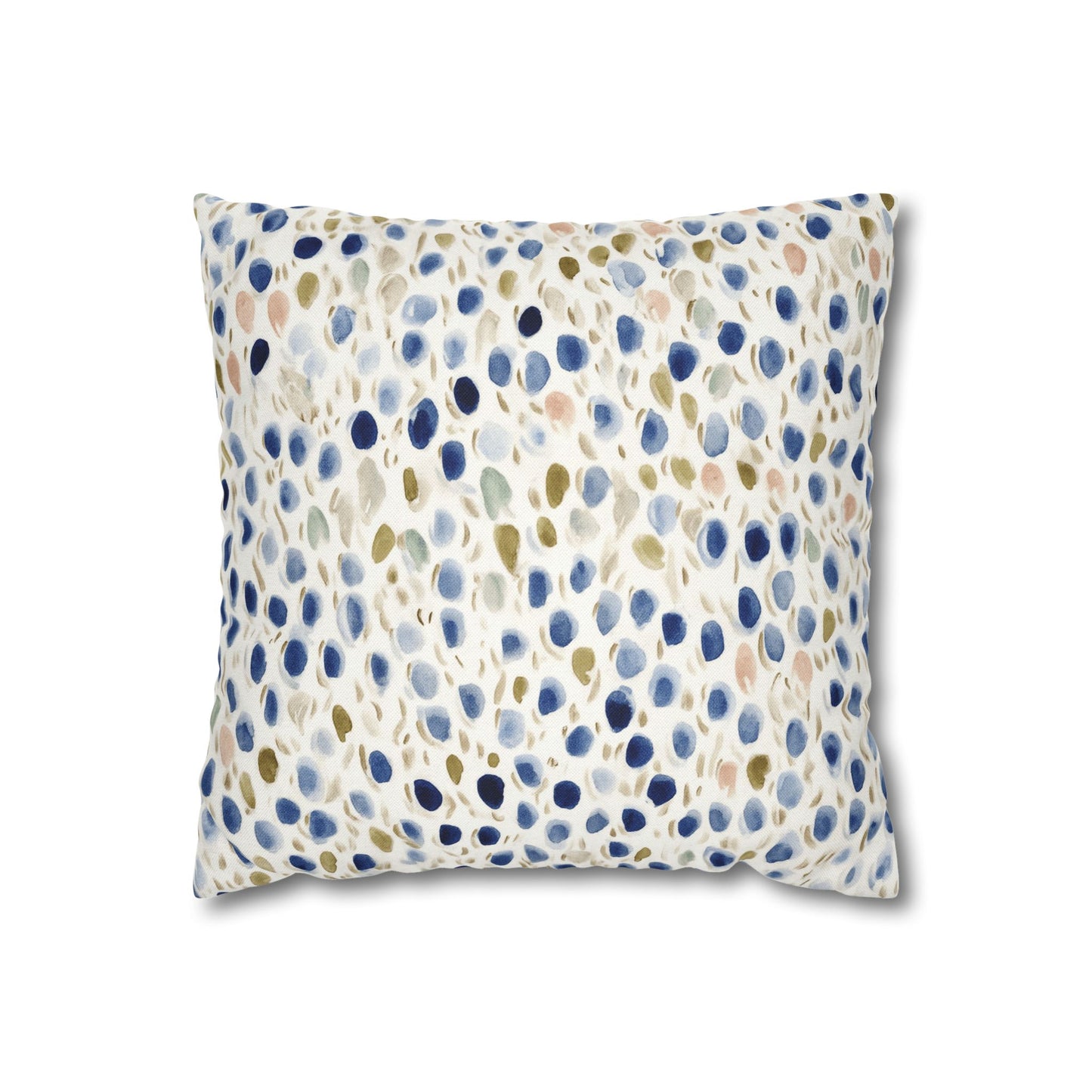 Watercolor Pebble Pattern Pillowcase — Blue & Neutral Square Throw Pillow Cover