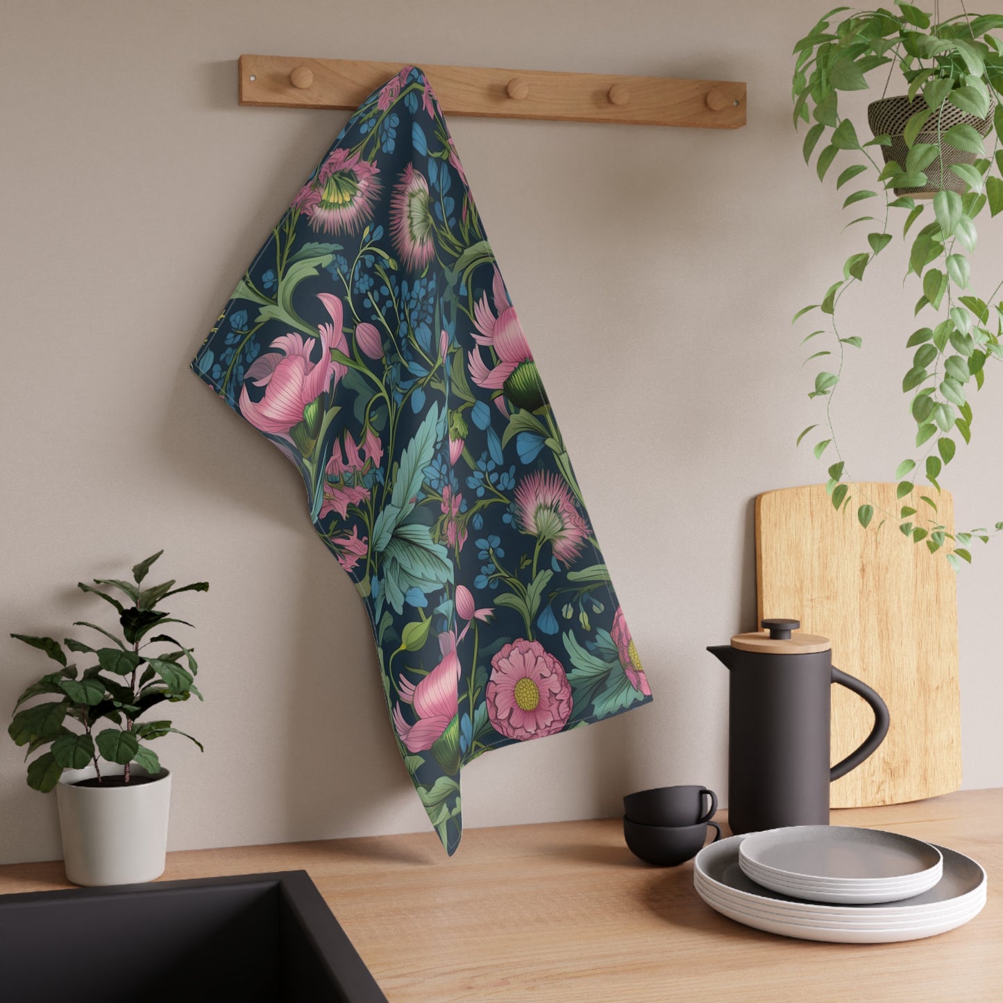 Vintage Floral Pattern Tea Towel | Pink Botanical Illustration