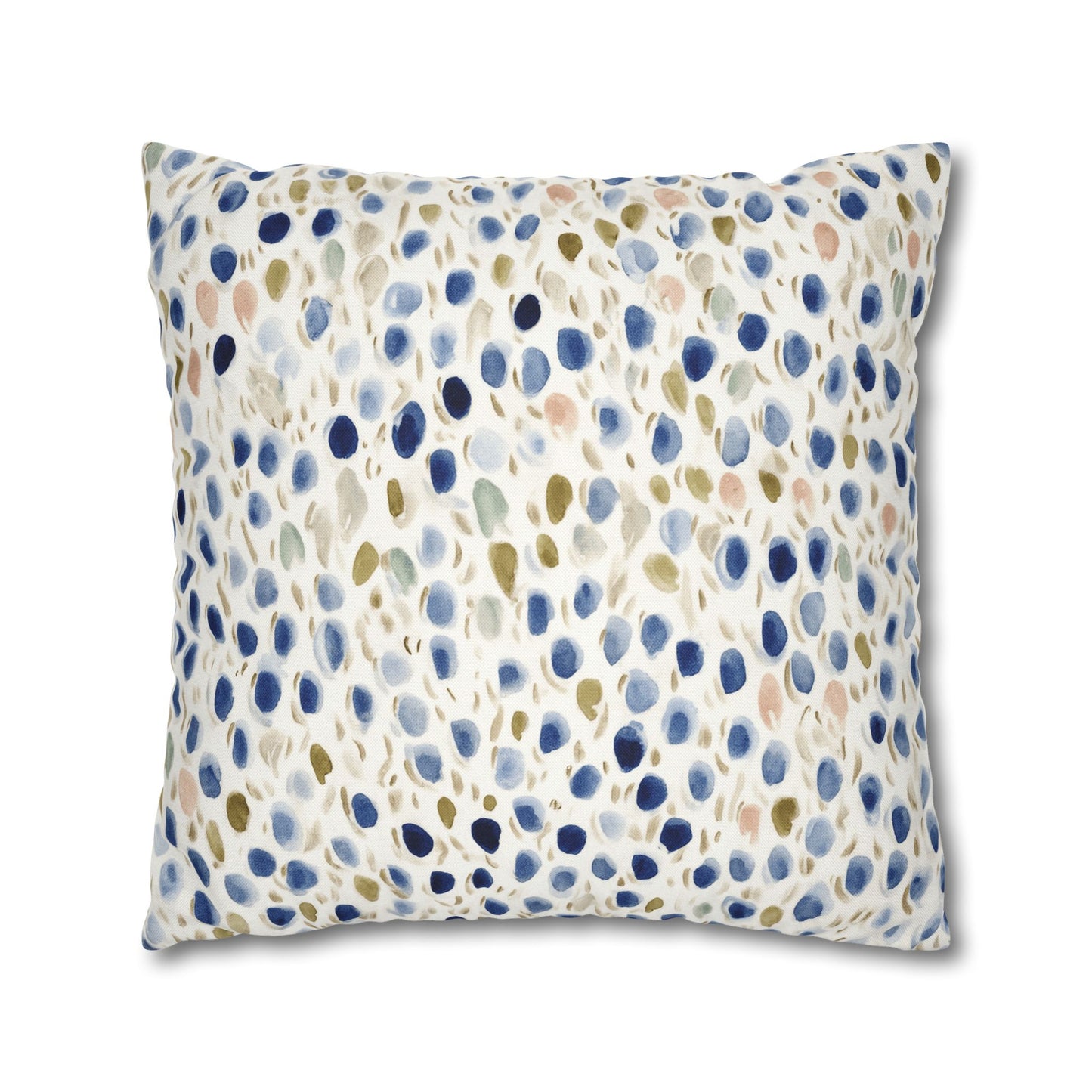 Watercolor Pebble Pattern Pillowcase — Blue & Neutral Square Throw Pillow Cover