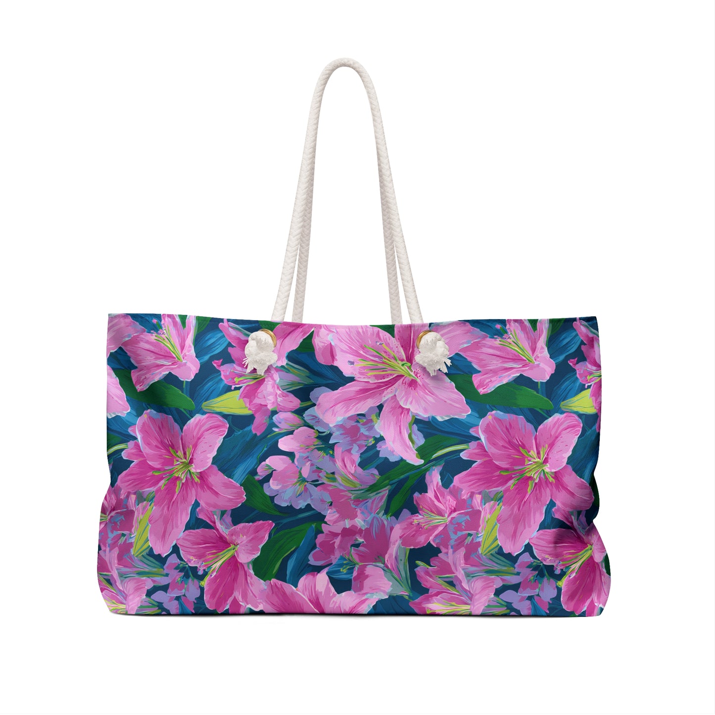 Pink Lily Floral Weekender Bag — Tropical Travel Tote for Beach & Getaways