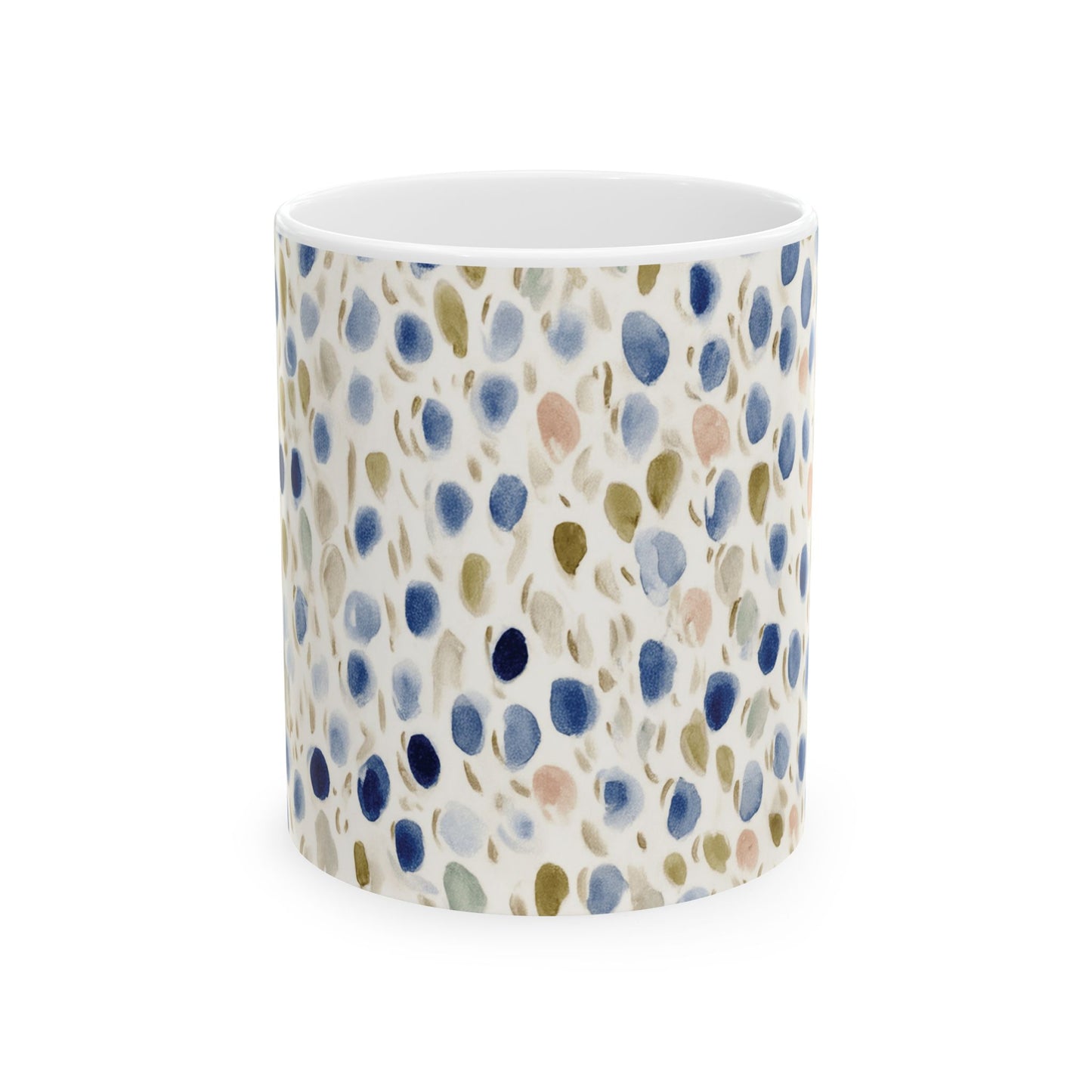 Blue Olive Watercolor Dot Ceramic Mug – Abstract Speckled Coffee Cup (11oz/15oz)