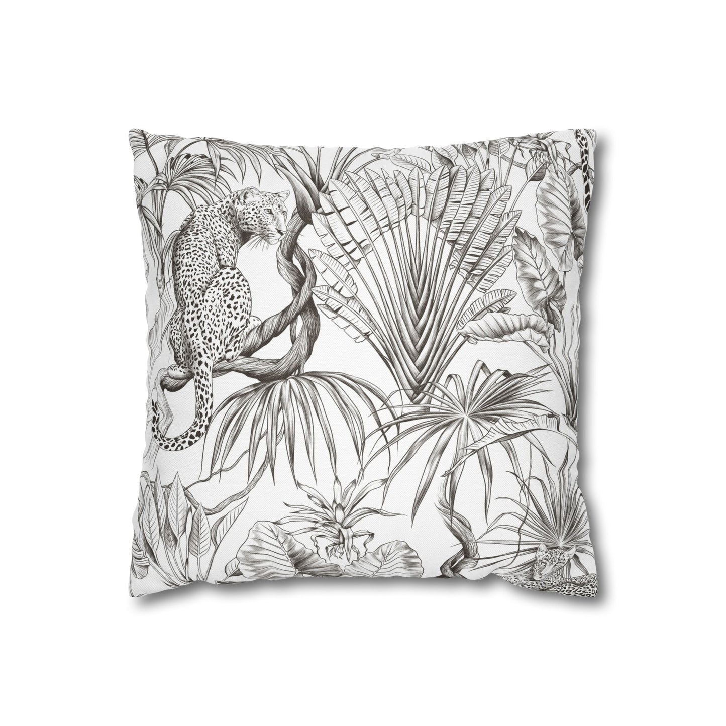 Tropical Leopard Pillowcase — Botanical Black & White Throw Pillow Cover