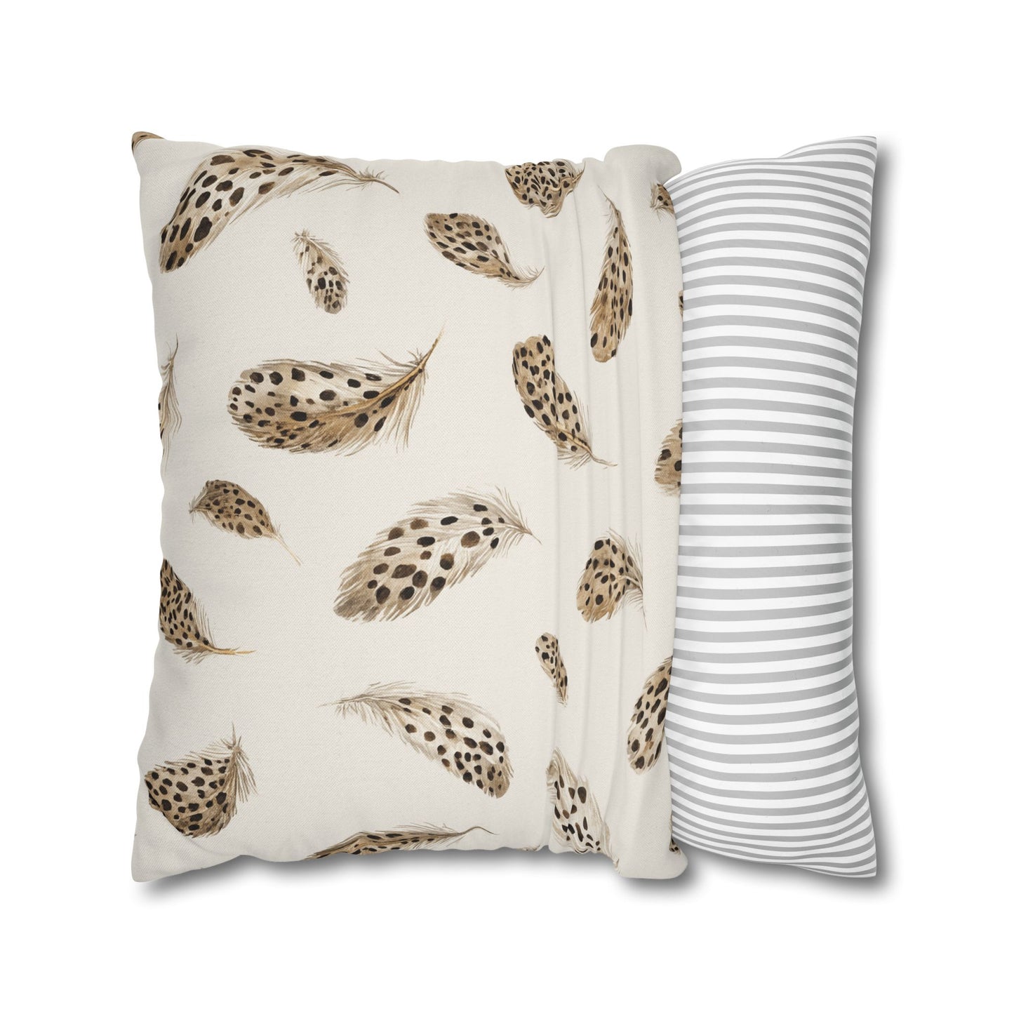 Feather Toss Decorative Pillowcase — Neutral Speckled Feathers Square Throw Pillow Cover