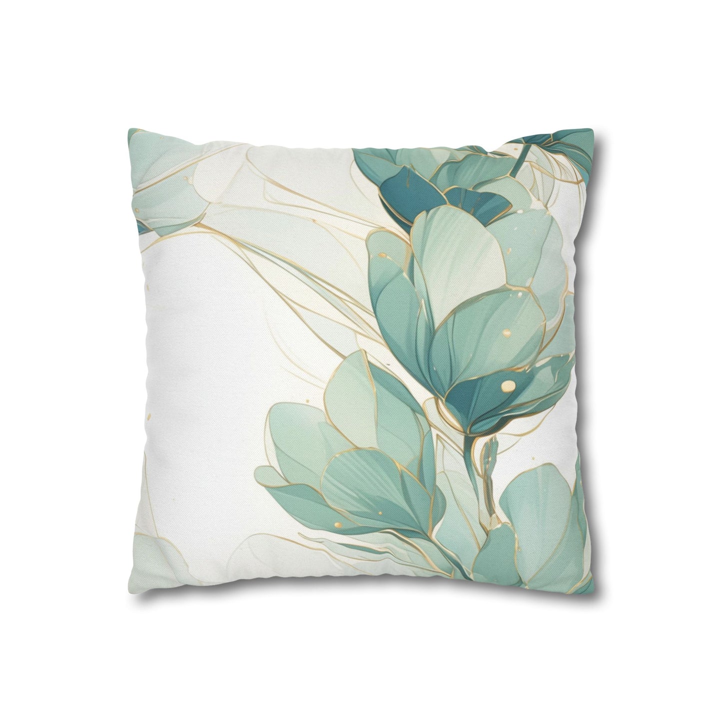Botanical Teal Floral Square Pillow Cover — Soft Spun Polyester Decorative Throw Pillowcase