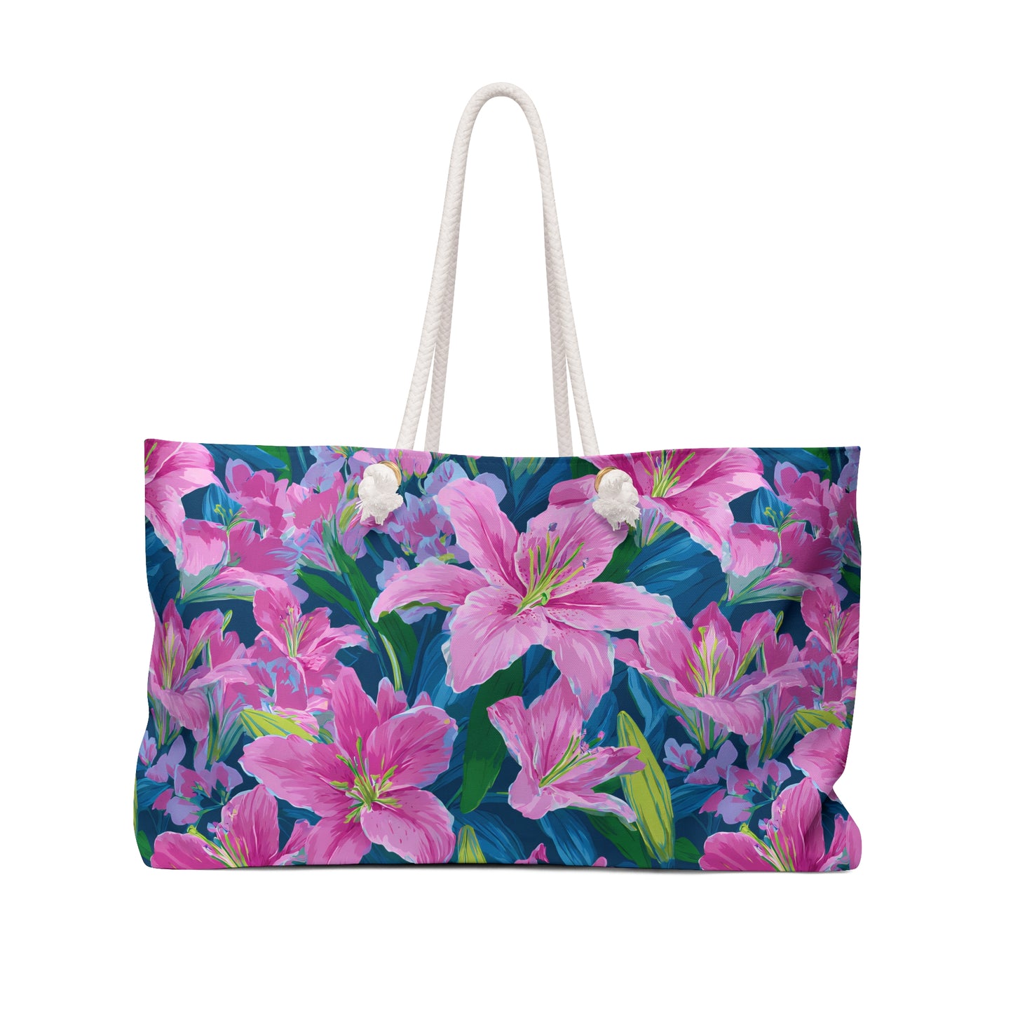 Pink Lily Floral Weekender Bag — Tropical Travel Tote for Beach & Getaways