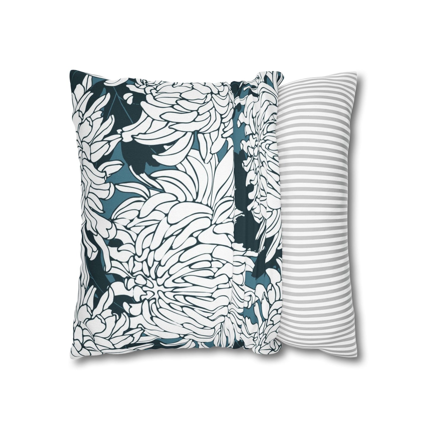 Chrysanthemum Floral Pillowcase — Navy & White Decorative Throw Pillow