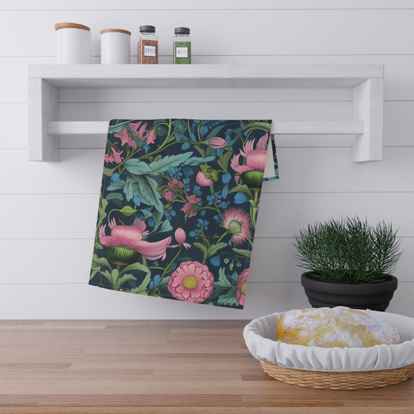 Vintage Floral Pattern Tea Towel | Pink Botanical Illustration