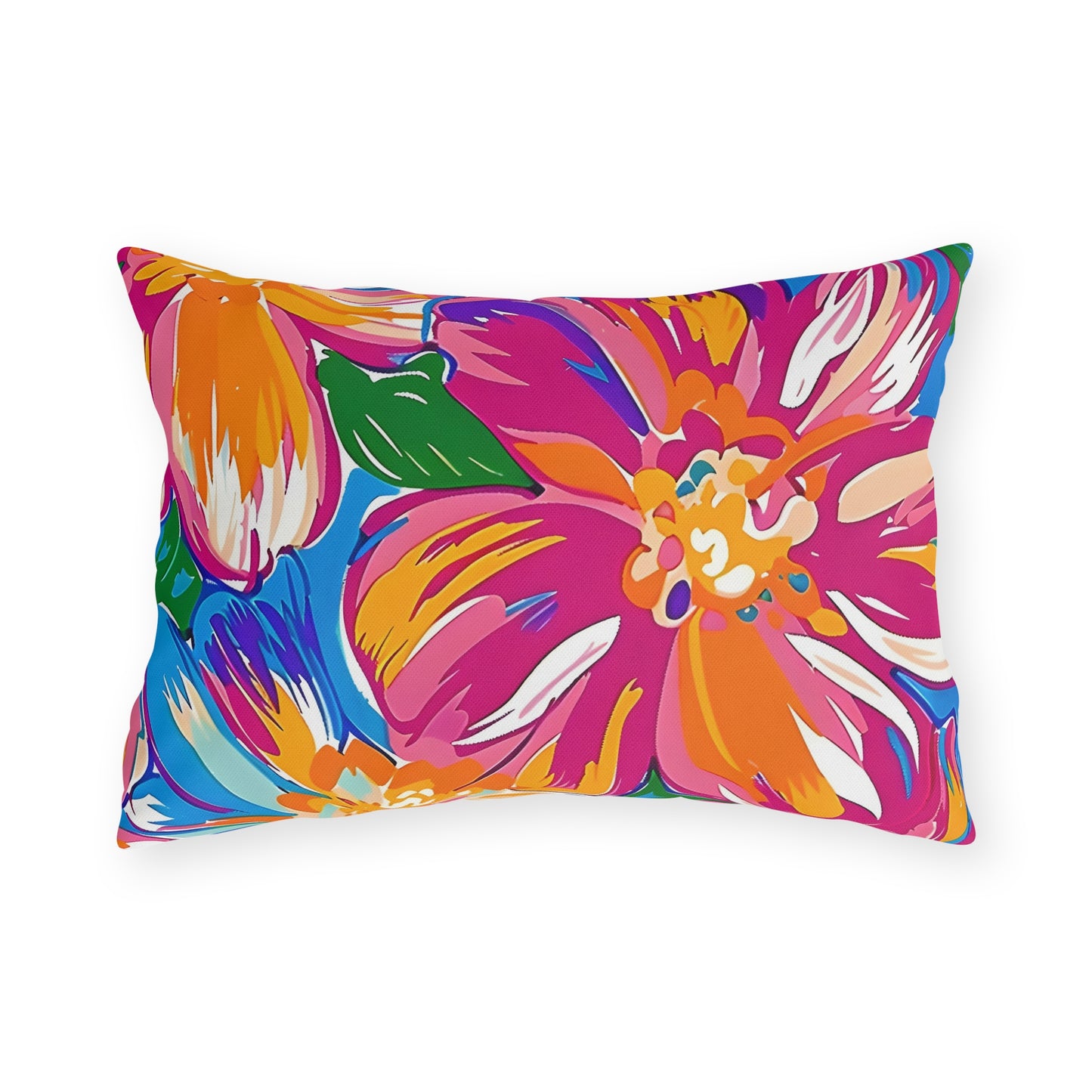 Bright Tropical Floral Outdoor Pillow | Colorful Hibiscus Patio Cushion
