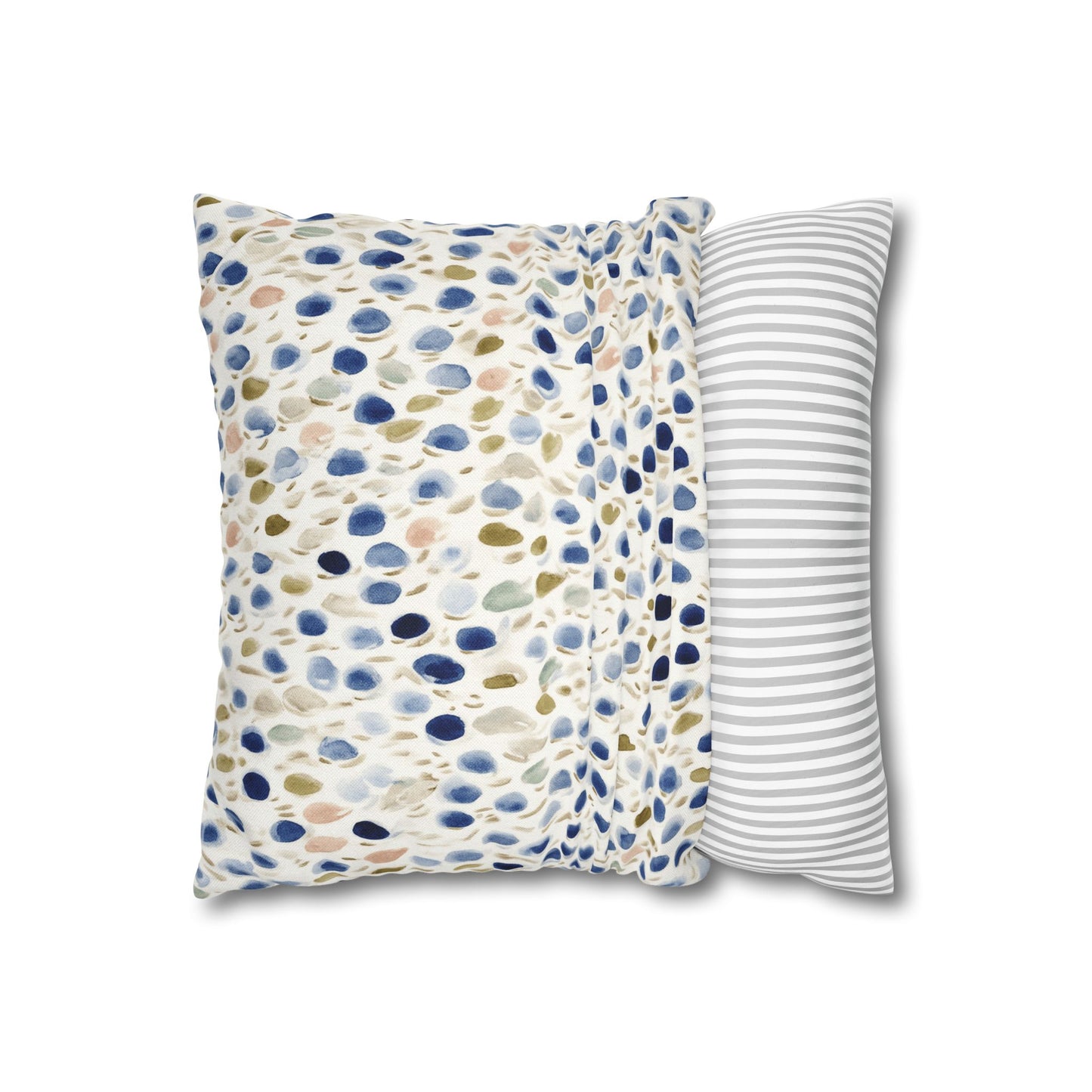 Watercolor Pebble Pattern Pillowcase — Blue & Neutral Square Throw Pillow Cover