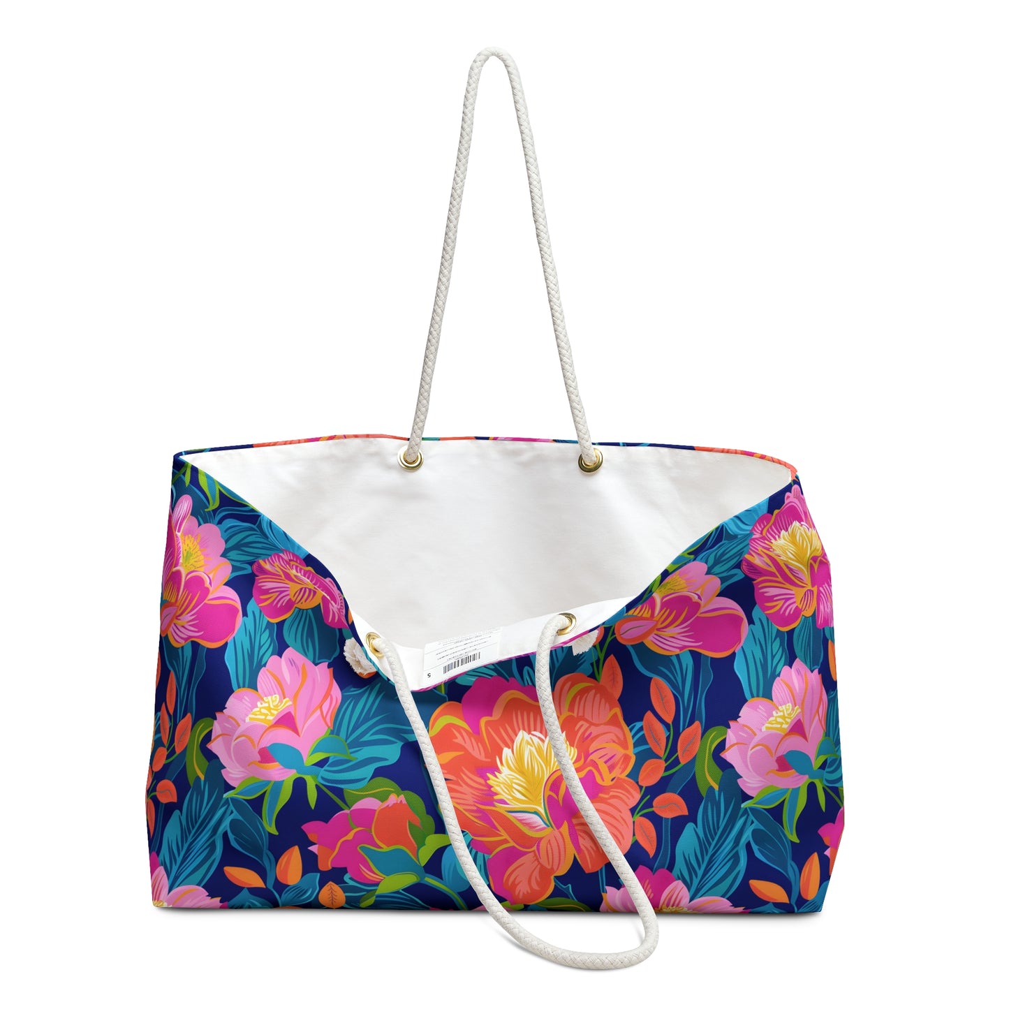 Floral Weekender Bag — Bright Tropical Flowers Overnight Tote