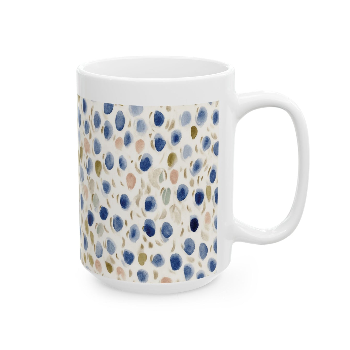Blue Olive Watercolor Dot Ceramic Mug – Abstract Speckled Coffee Cup (11oz/15oz)