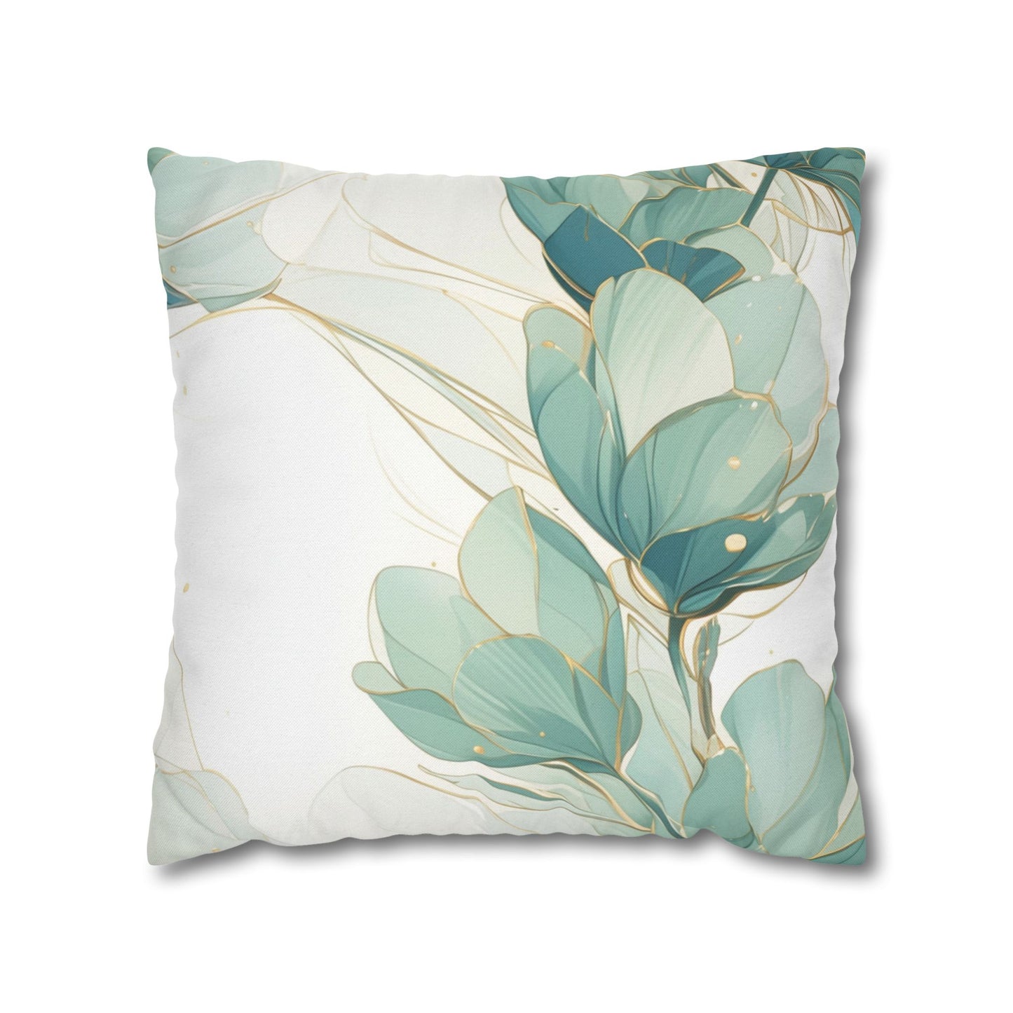Botanical Teal Floral Square Pillow Cover — Soft Spun Polyester Decorative Throw Pillowcase