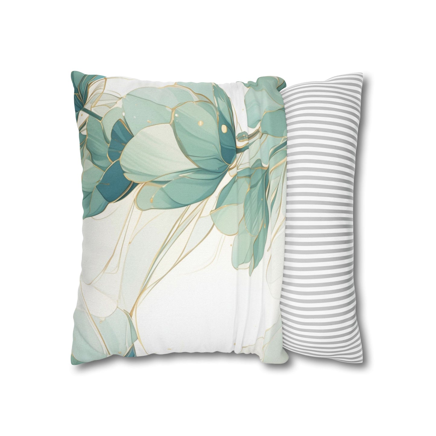 Botanical Teal Floral Square Pillow Cover — Soft Spun Polyester Decorative Throw Pillowcase