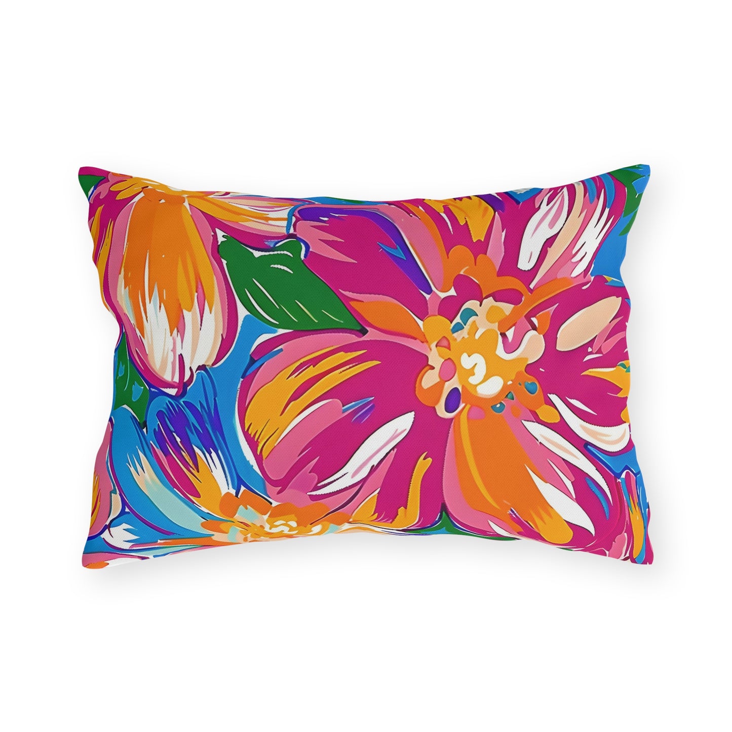 Bright Tropical Floral Outdoor Pillow | Colorful Hibiscus Patio Cushion