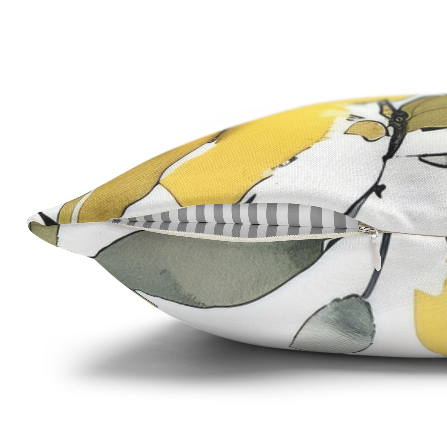 Yellow Floral Pillowcase — Watercolor Blossom Square Throw Pillow Cover