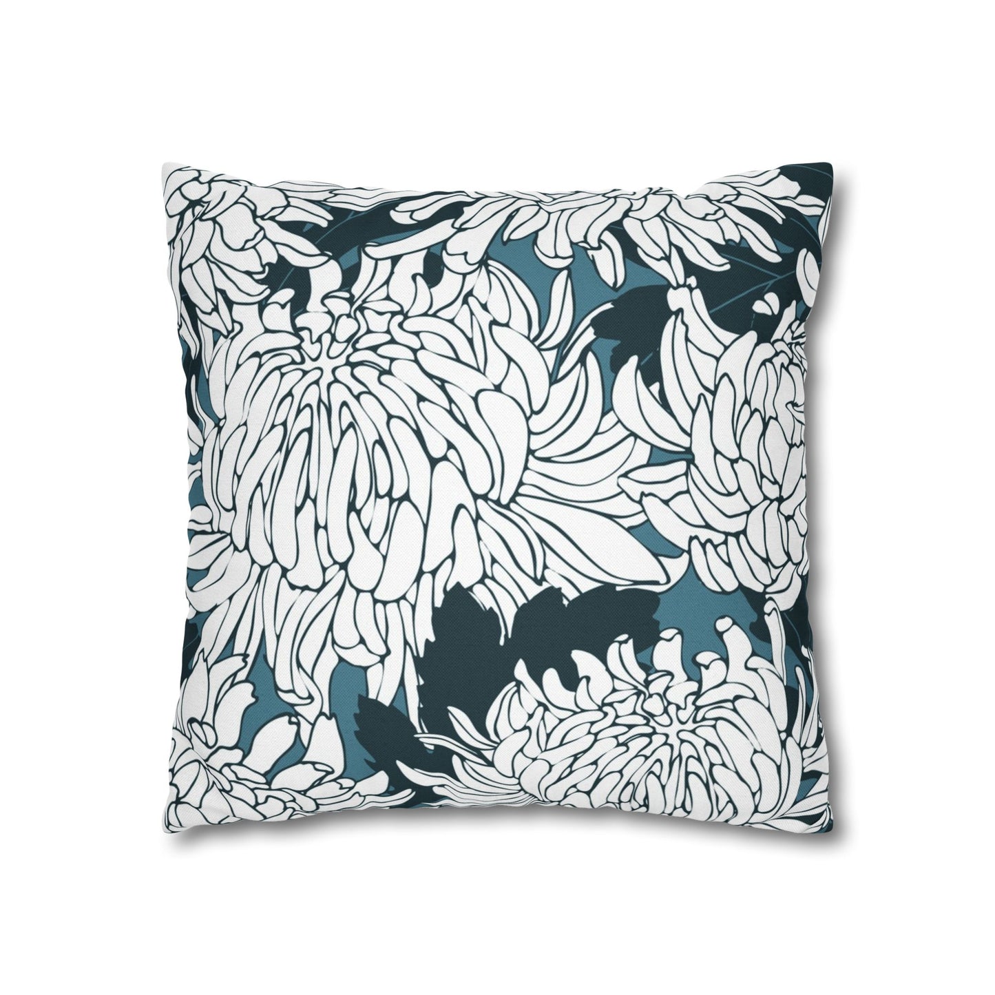 Chrysanthemum Floral Pillowcase — Navy & White Decorative Throw Pillow