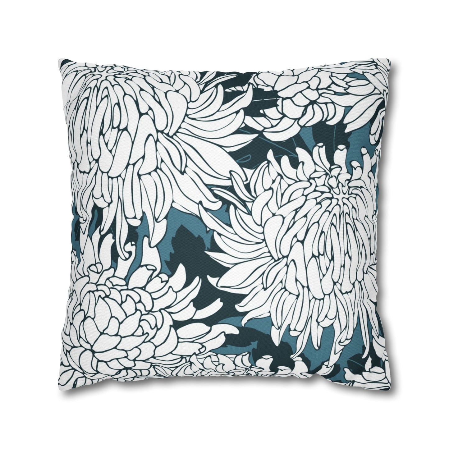 Chrysanthemum Floral Pillowcase — Navy & White Decorative Throw Pillow