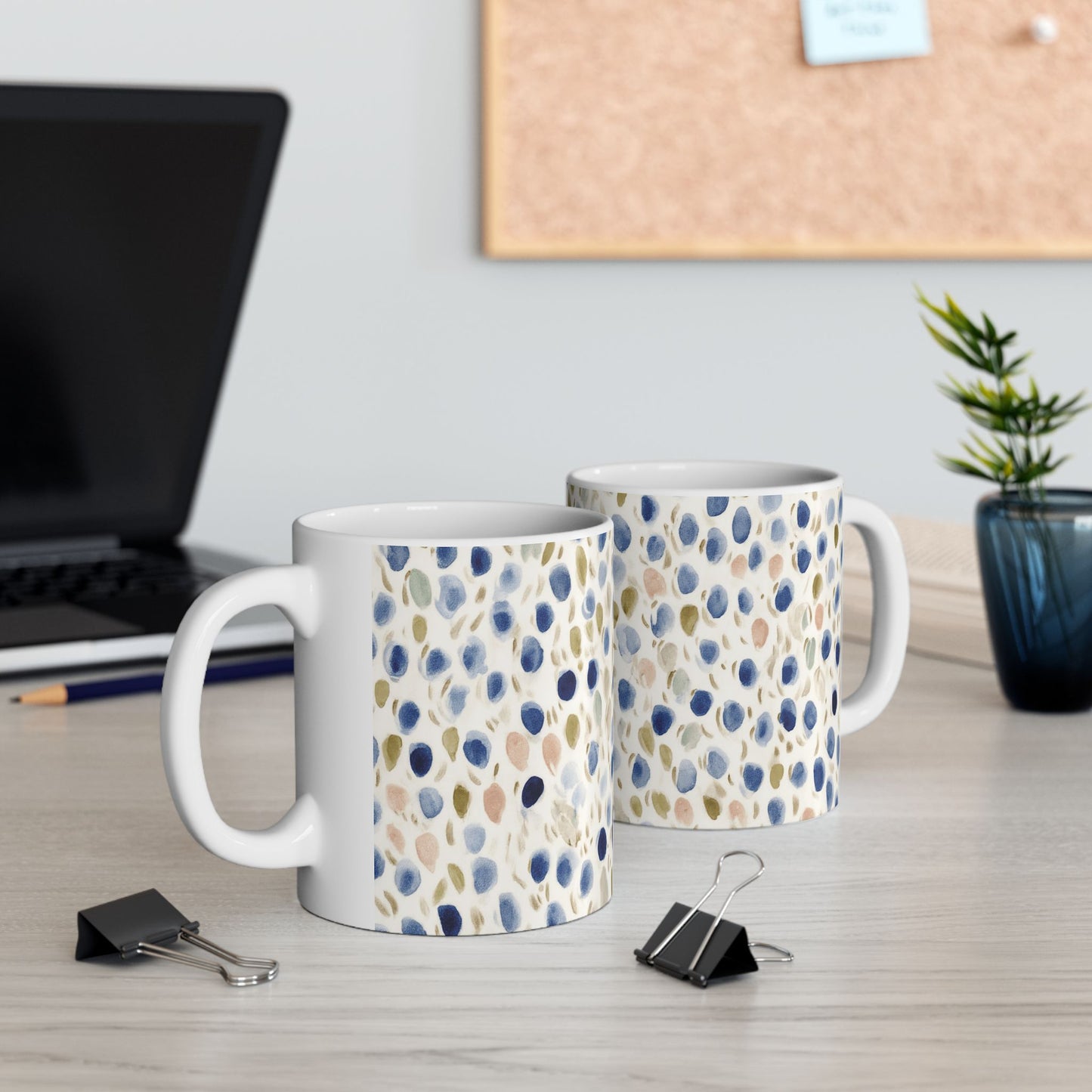 Blue Olive Watercolor Dot Ceramic Mug – Abstract Speckled Coffee Cup (11oz/15oz)