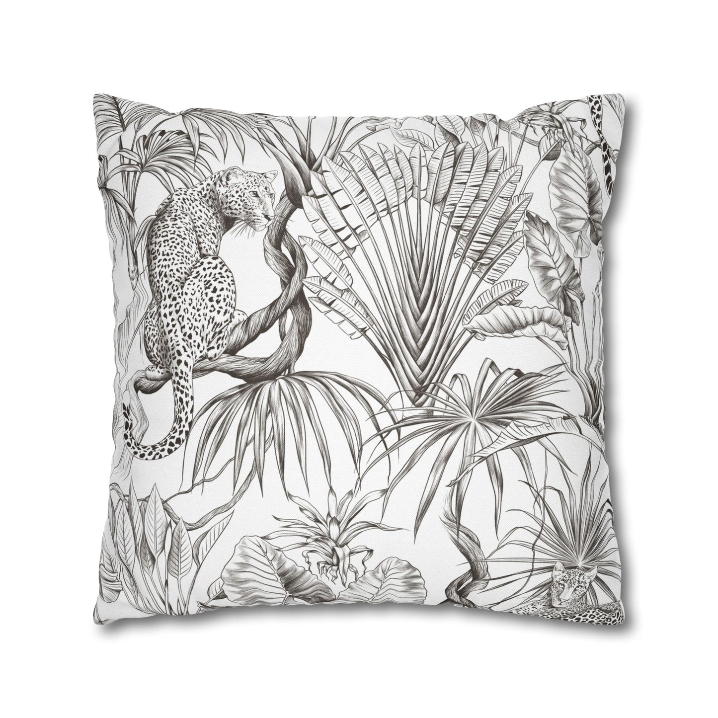 Tropical Leopard Pillowcase — Botanical Black & White Throw Pillow Cover