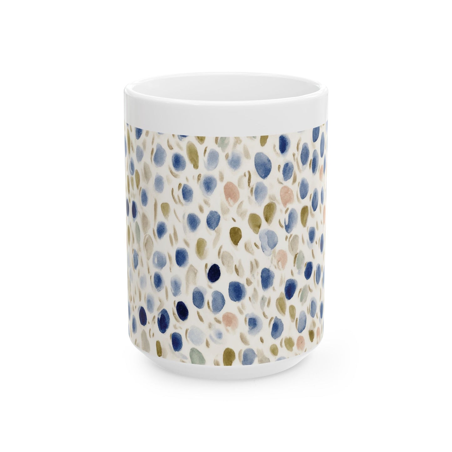 Blue Olive Watercolor Dot Ceramic Mug – Abstract Speckled Coffee Cup (11oz/15oz)