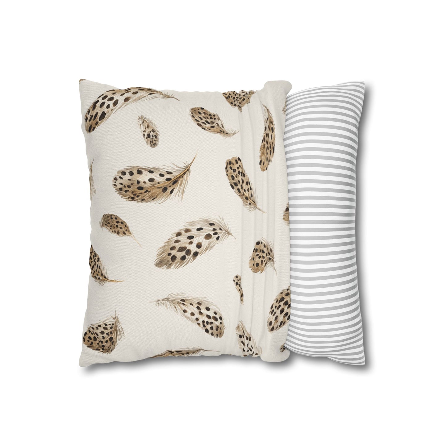 Feather Toss Decorative Pillowcase — Neutral Speckled Feathers Square Throw Pillow Cover