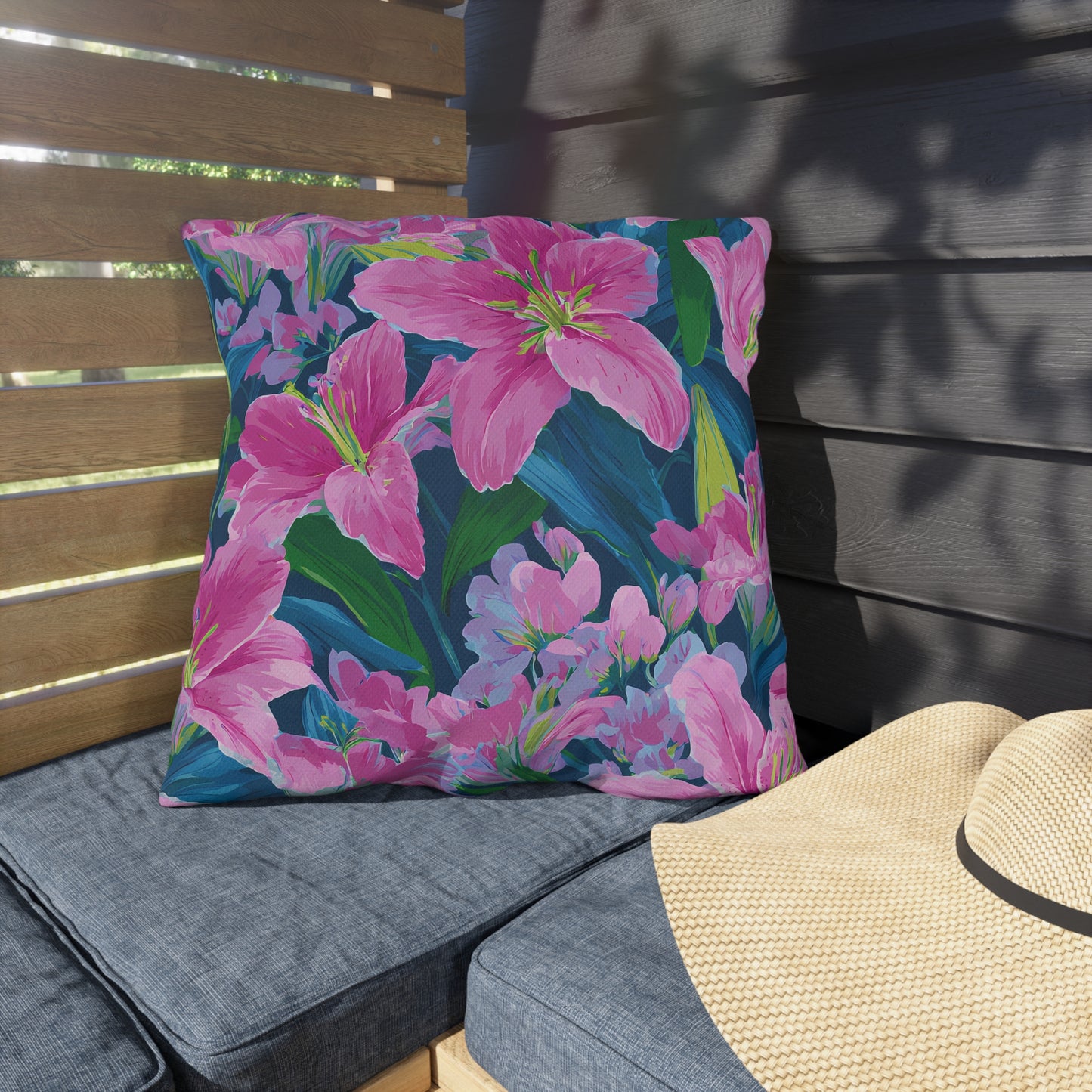 Floral Brushstroke Outdoor Pillow — Vibrant Orange & Pink Garden Accent