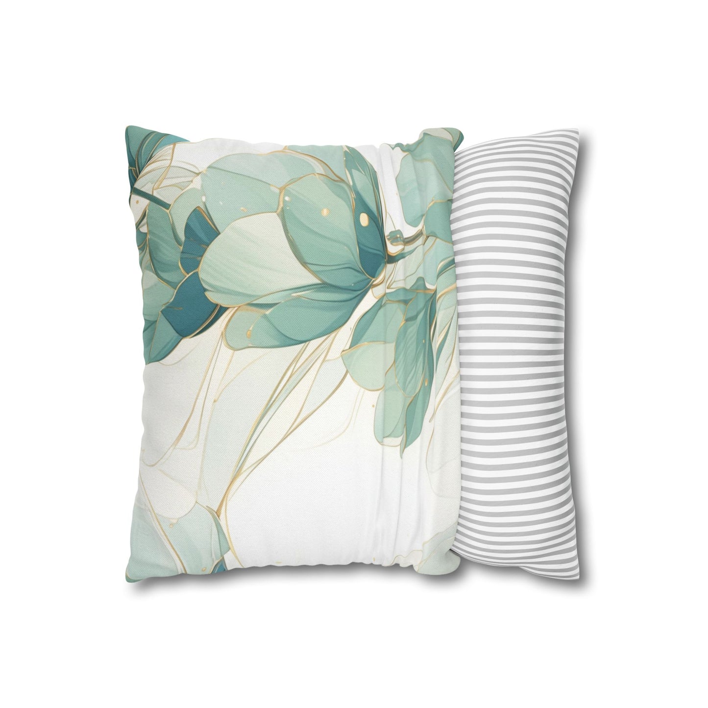 Botanical Teal Floral Square Pillow Cover — Soft Spun Polyester Decorative Throw Pillowcase