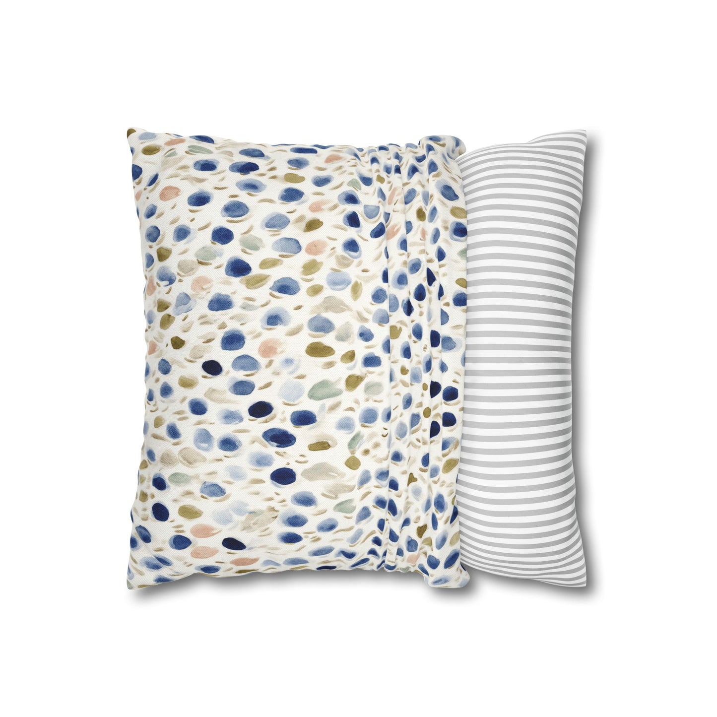 Watercolor Pebble Pattern Pillowcase — Blue & Neutral Square Throw Pillow Cover