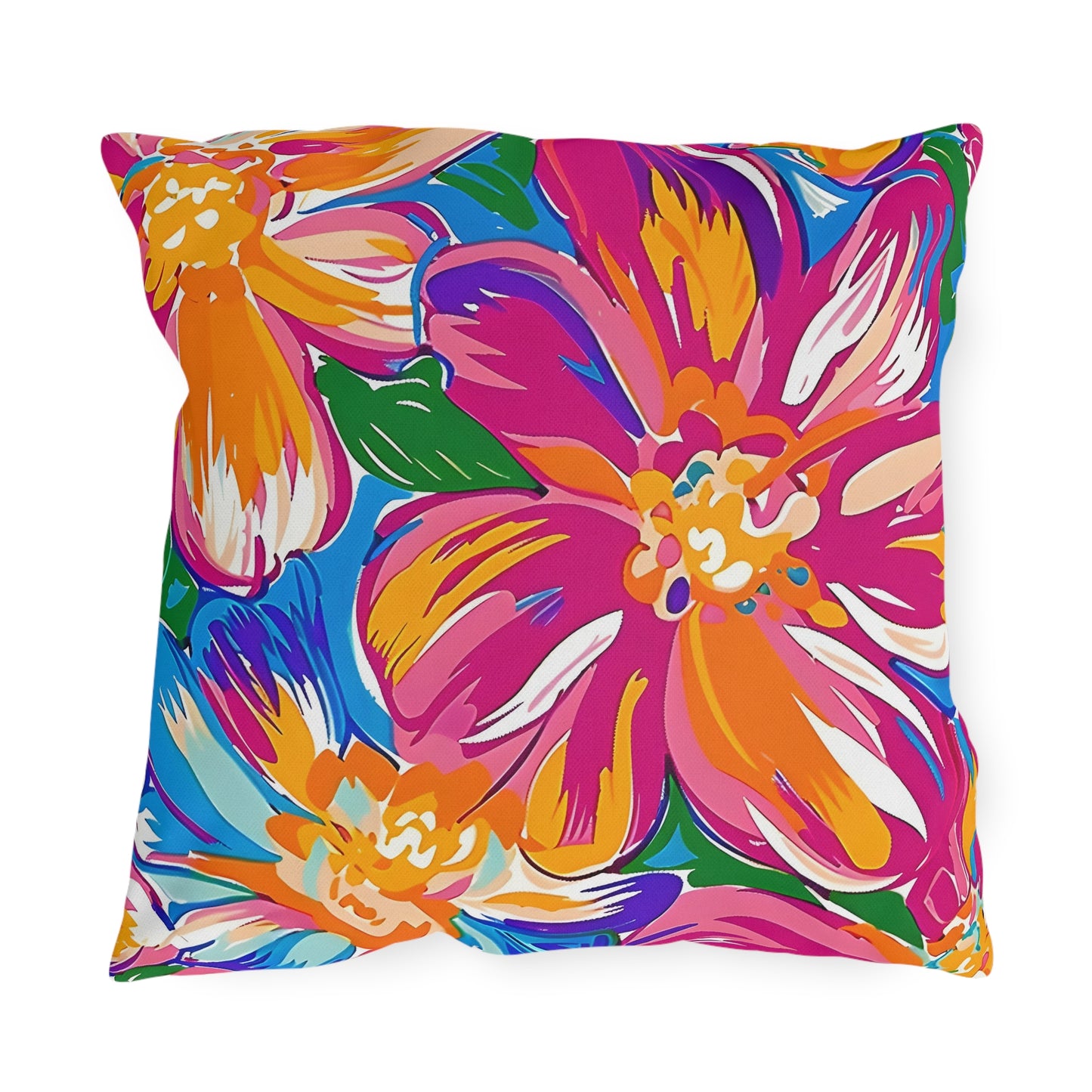 Bright Tropical Floral Outdoor Pillow | Colorful Hibiscus Patio Cushion