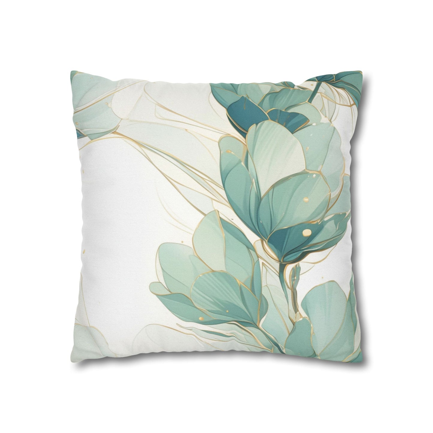 Botanical Teal Floral Square Pillow Cover — Soft Spun Polyester Decorative Throw Pillowcase
