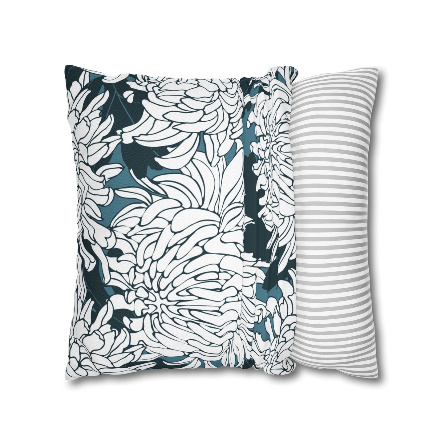 Chrysanthemum Floral Pillowcase — Navy & White Decorative Throw Pillow