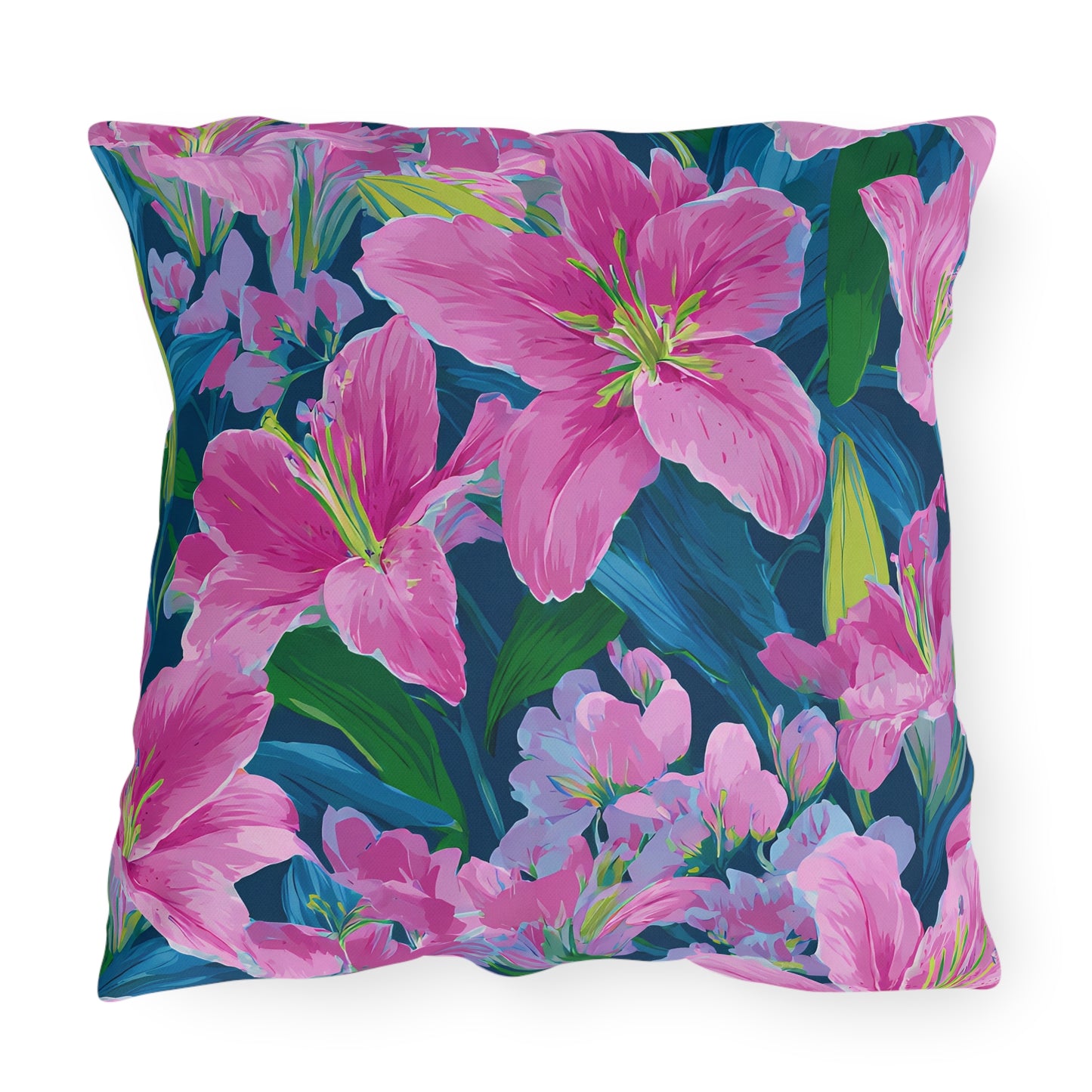 Floral Brushstroke Outdoor Pillow — Vibrant Orange & Pink Garden Accent