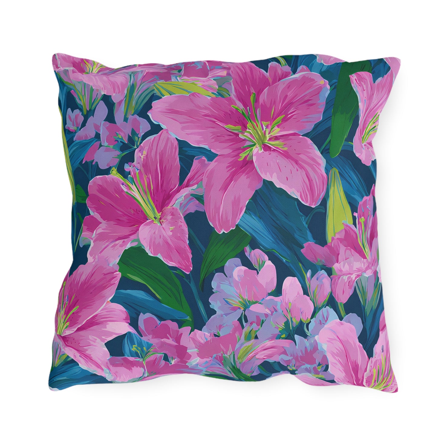 Floral Brushstroke Outdoor Pillow — Vibrant Orange & Pink Garden Accent