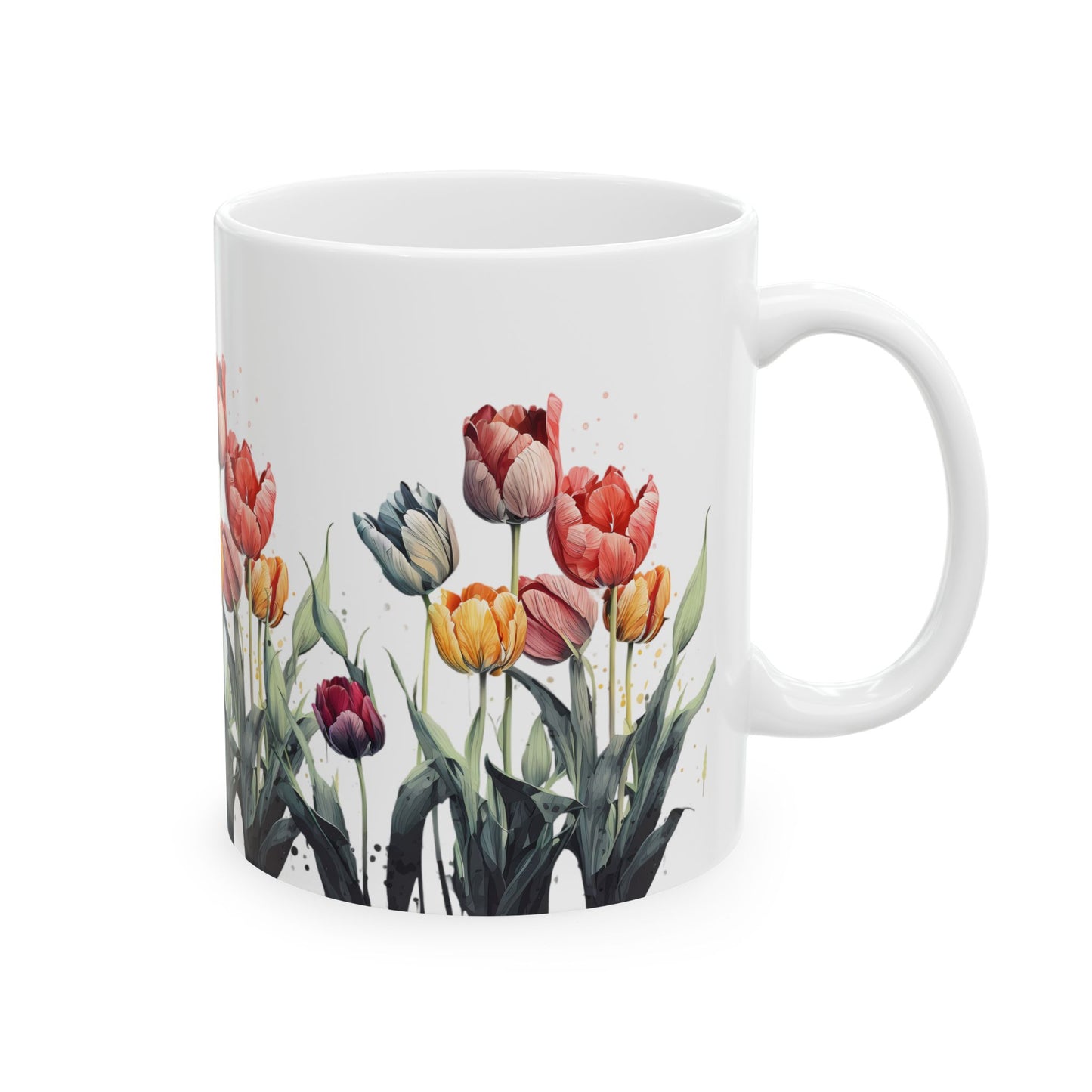 Tulip Garden Ceramic Mug — Floral Watercolor Coffee Cup (11oz & 15oz)