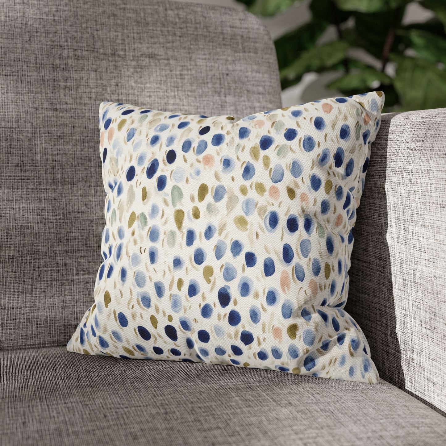 Watercolor Pebble Pattern Pillowcase — Blue & Neutral Square Throw Pillow Cover