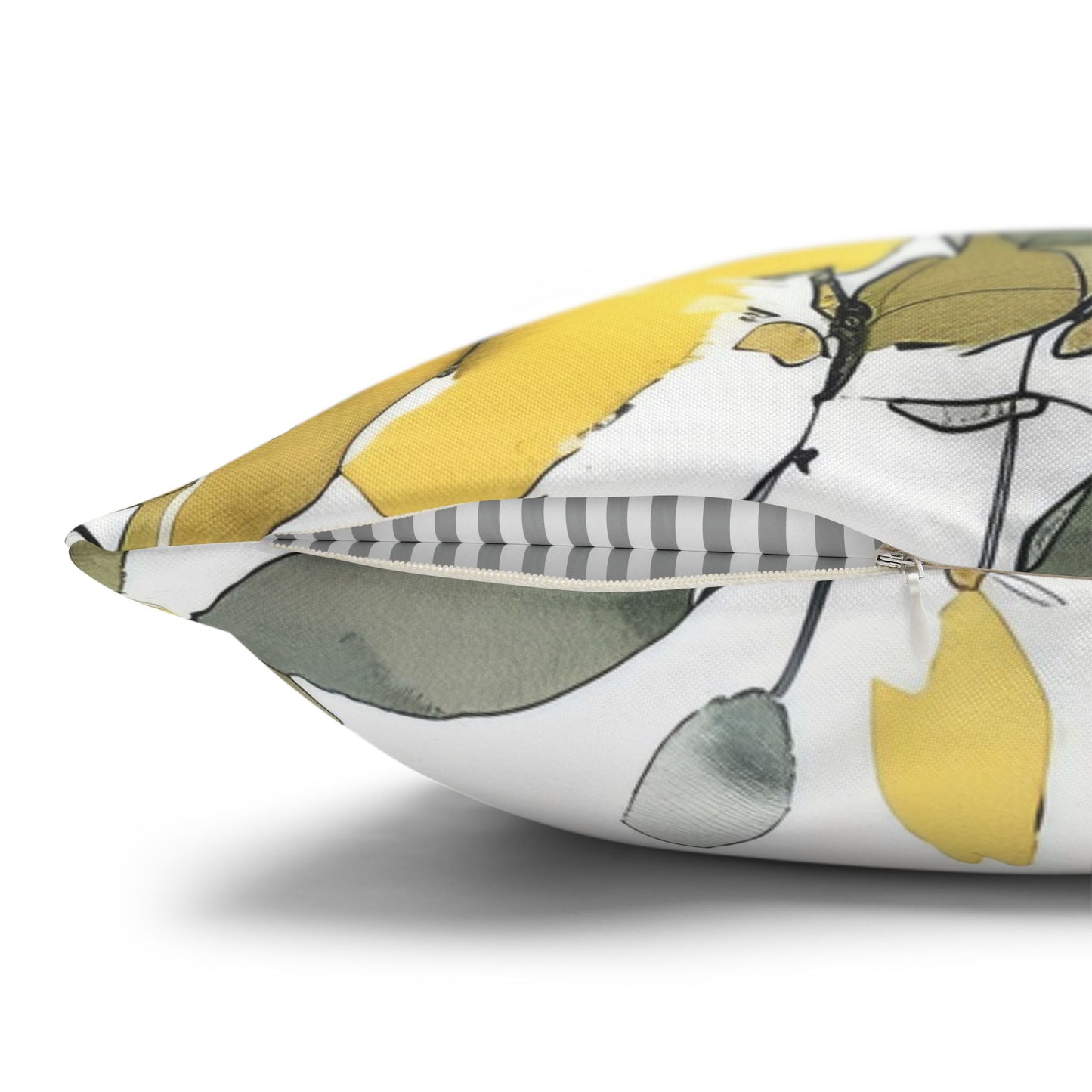 Yellow Floral Pillowcase — Watercolor Blossom Square Throw Pillow Cover