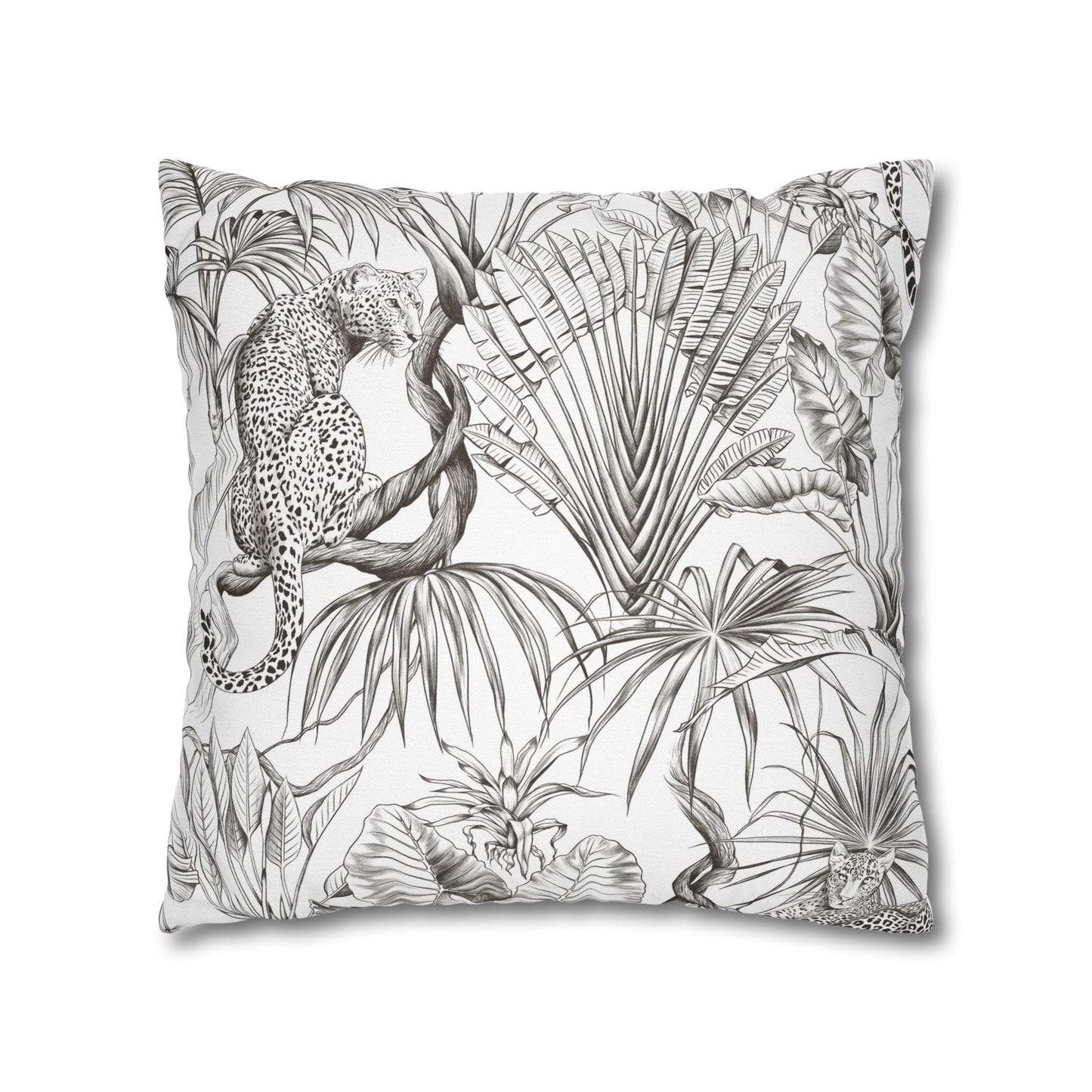 Tropical Leopard Pillowcase — Botanical Black & White Throw Pillow Cover