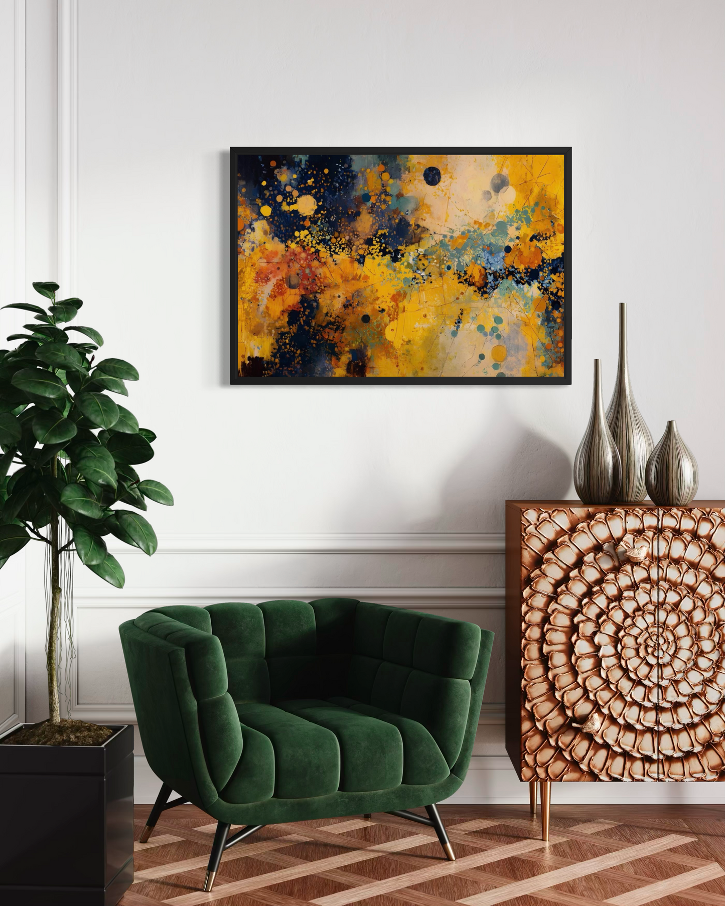 Golden Collision Mounted Framed Fine Art | Bold Modern Art Print